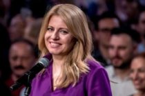 epa07474813 Slovak presidential candidate Zuzana Caputova speaks to journalists during an elections night at her election headquartes in the Slovakia's presidential election run-off in Bratislava, Slovakia, 30 March 2019. After most of votes counted Zuzana Caputova is heading for victory in the presidential run-off elections and Slovakia's first female president.  EPA/MARTIN DIVISEK