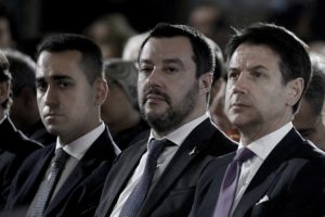 ROME, ITALY - JANUARY 24: The Vice Premiers Luigi Di Maio and Matteo Salvini with the Prime Minister Giuseppe Conte participate in the Celebration of the Day of Remembrance at the Quirinale, on January 24, 2019 in Rome, Italy. International Holocaust Remembrance Day, is an international memorial day on 27 January commemorating the tragedy of the Holocaust that occurred during the Second World War.(Photo by Simona Granati - Corbis/Getty Images,) *** Local Caption *** Luigi Di Maio;Matteo Salvini;Giuseppe Conte